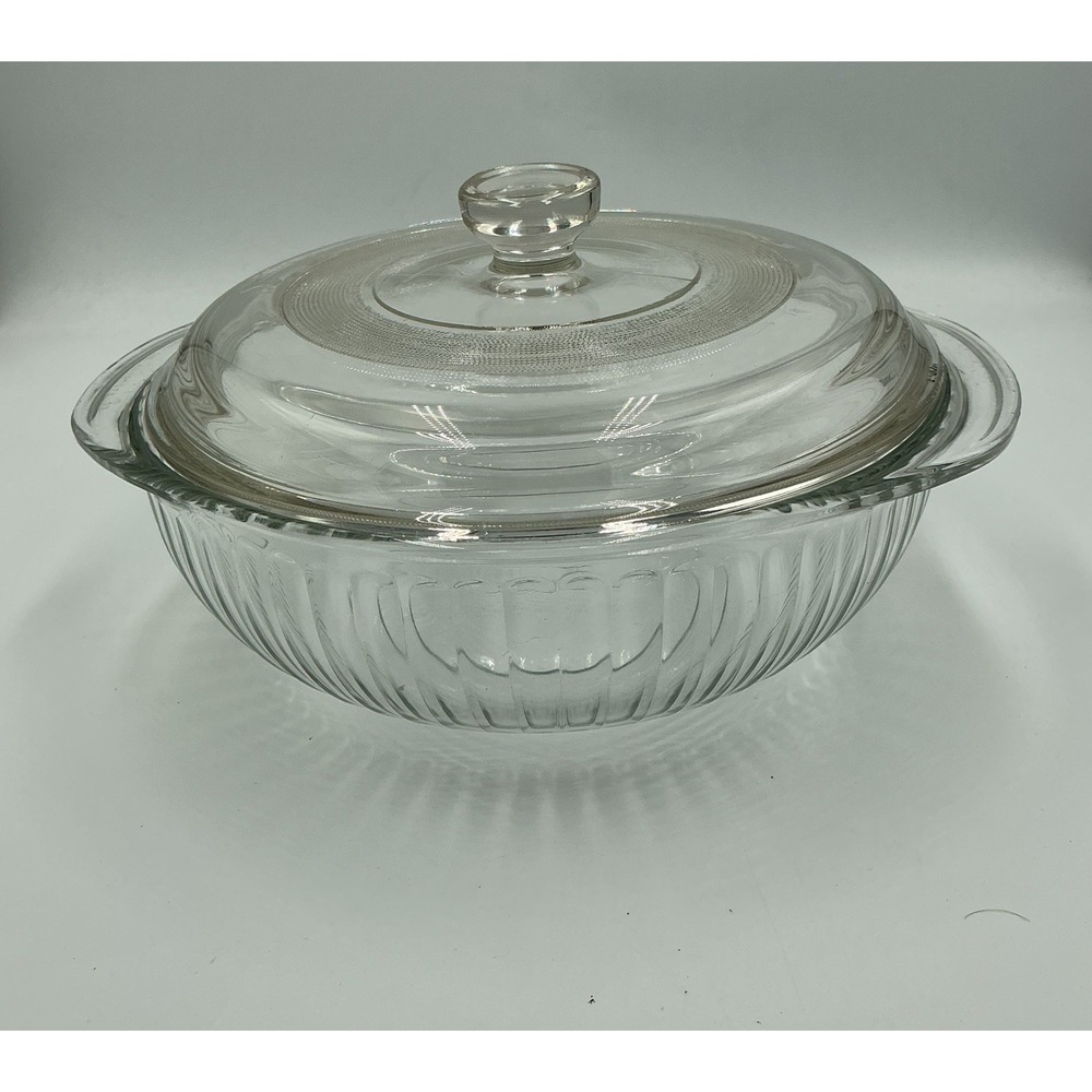 Vintage Pyrex Clear Glass 2 Qt Round Casserole Dish with Lid 024-S 624-C Ribbed